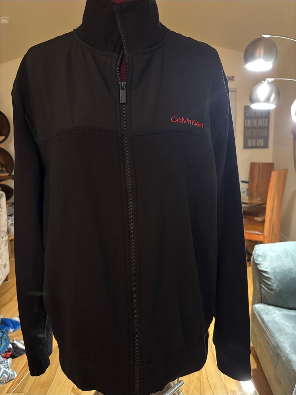 Calvin Klein Black Lightweight Zip-Front Jacket with Red Logo